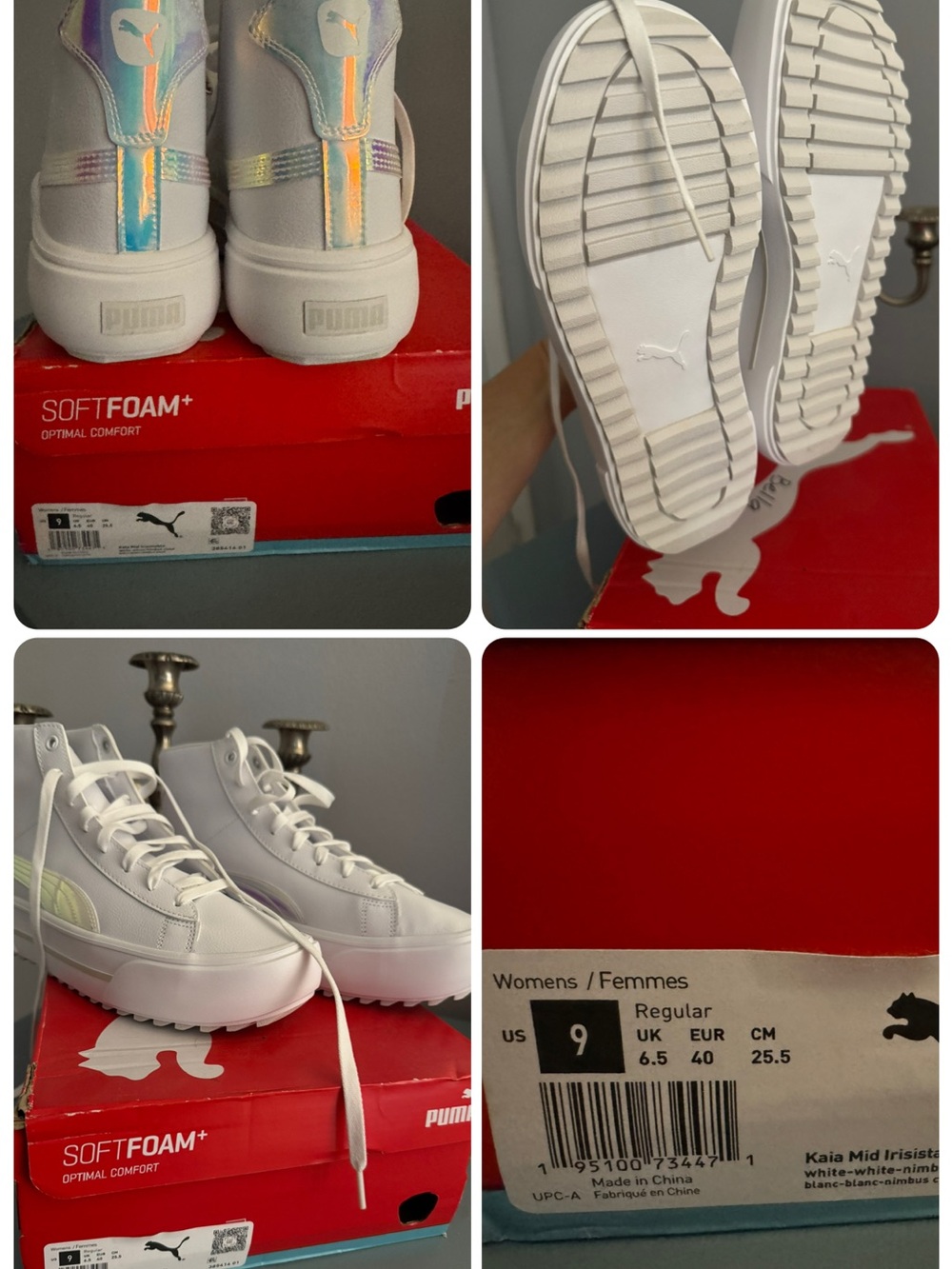 Puma Women’s White High-Top Sneakers with Iridescent Accent